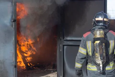 Fireman fire training station drill Stock Photos