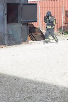 Fireman fire training station drill Stock Photos