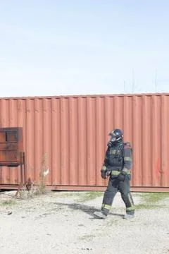Fireman fire training station drill Stock Photos