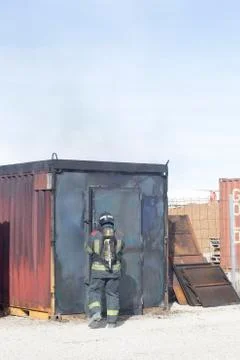 Fireman fire training station drill Stock Photos