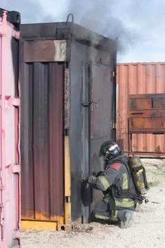 Fireman fire training station drill Stock Photos