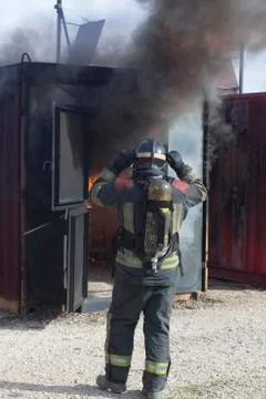 Fireman fire training station drill Stock Photos