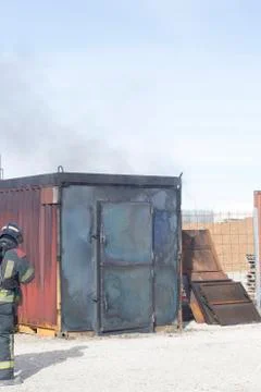 Fireman fire training station drill Stock Photos