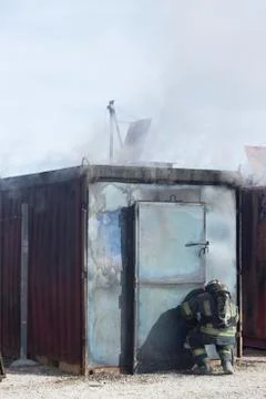 Fireman fire training station drill Stock Photos