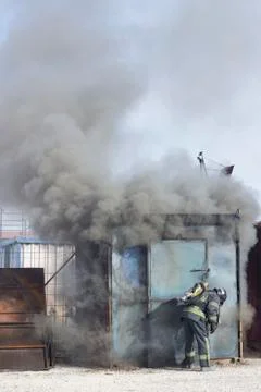 Fireman fire training station drill Stock Photos