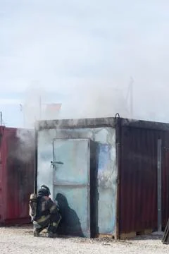 Fireman fire training station drill Stock Photos