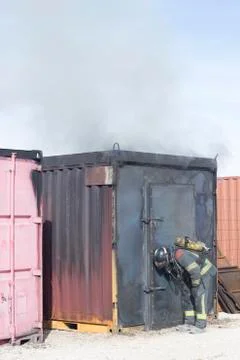 Fireman fire training station drill Stock Photos