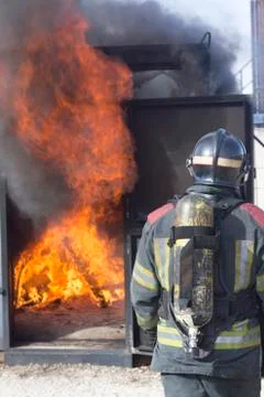 Fireman fire training station drill Stock Photos
