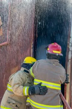 Fireman Fire Training Station Drill Stock Photos