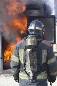 Fireman fire training station drill Stock Photos
