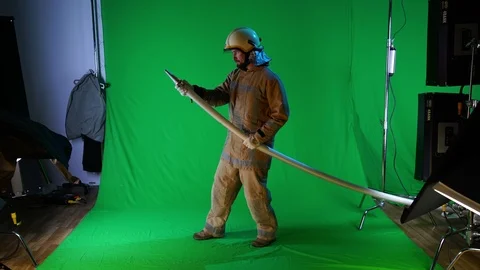 Fireman on the fire at work (chromakey) Video stock 99185175