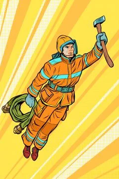 Fireman, firefighter flying superhero help Stock Illustration
