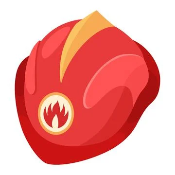 Fireman helmet icon, front view. Hat of firefighter with metal emblemsor logo Stock Illustration