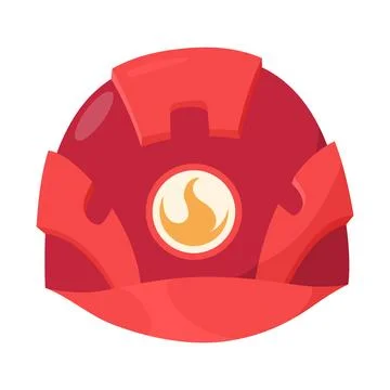 Fireman helmet icon, front view. Hat of firefighter with metal emblemsor logo Stock Illustration