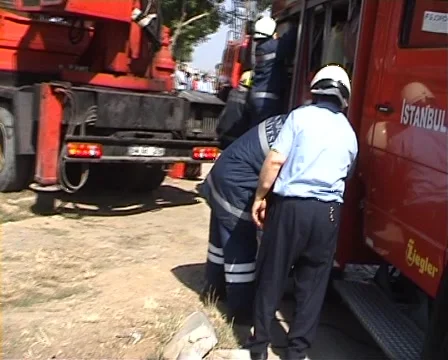 Fireman next to a fire truck Stock Footage 930405