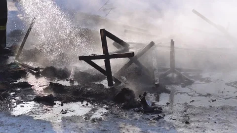 The fireman puts out the fire Stock Footage 86231803