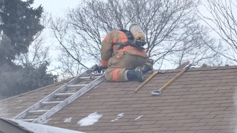 Fireman on the roof Stock Footage 103301290
