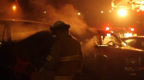 Fireman At Scene of Car Accident Stock Footage 47460743
