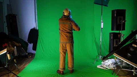 Fireman show by his hand on the fire (chromakey) Stock-Footage 99188277