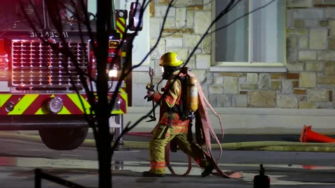 Fireman in smoke walking Stock Footage 139657051