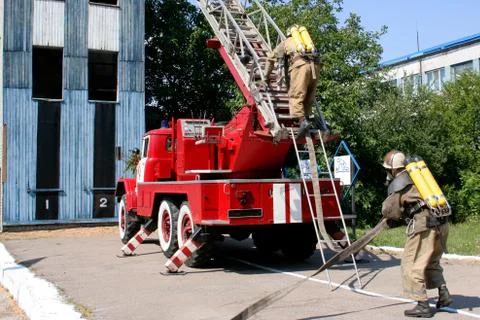 Fireman  on the stairs Foto stock