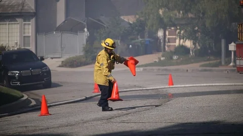 Fireman Stes Cones Stock Footage 111480847