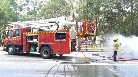 Fireman Truck Fire Stock Footage 78570992