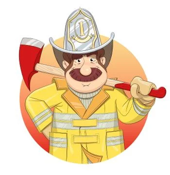 Fireman in uniform with ax. Stock Illustration