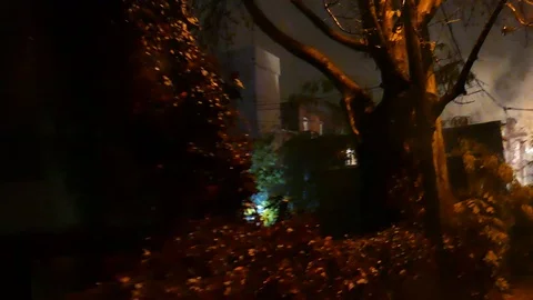 Firemen in backyard Stock Footage 120163975