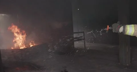 Firemen battle blaze Stock Footage 220575113