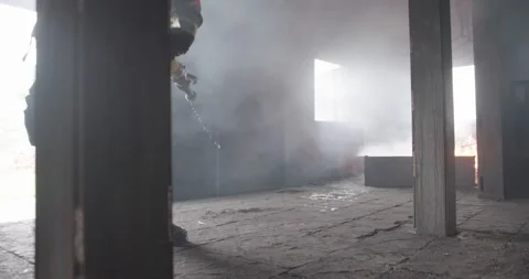 Firemen battle blaze Stock Footage 220576072