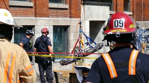 Firemen at construction site Stock Footage 115939477
