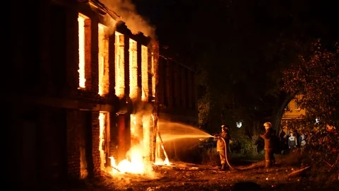 Firemen extinguish the fire Stock Footage 115841793