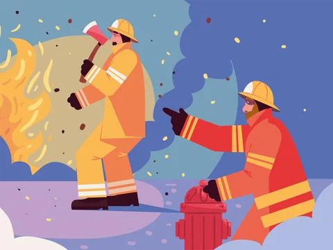 Firemen extinguish fire Stock Illustration