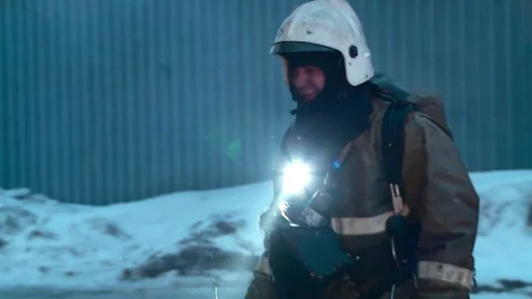 Firemen. Extinguishing fire in the warehouse. Smoke. Fire. 스톡 동영상 72913100