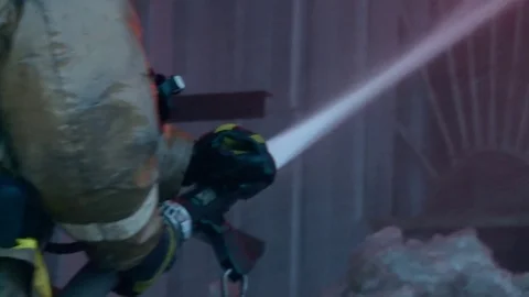 Firemen is fighting with fire. Stock Footage 72913104