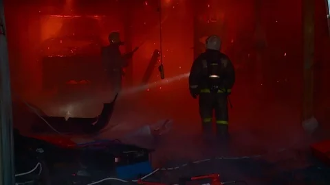 Firemen is fighting with fire. Stock Footage 72913130