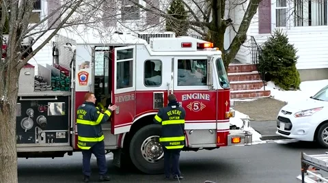 Firemen ride Engine back to Firehouse station Stock Footage 60183510