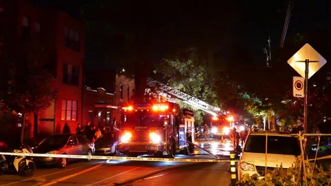 Firemen at structure fire Stock Footage 115976067