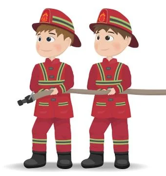 Firemen Vector. Cartoon character equiped. Template illustration Stock Illustration