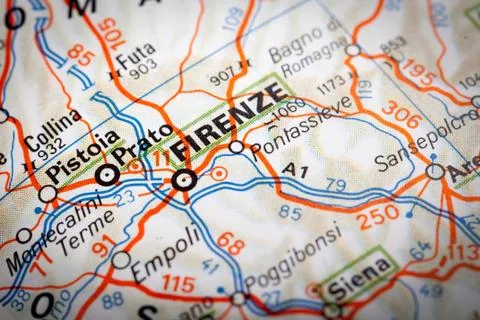 Firenze on a road map Stock Photos