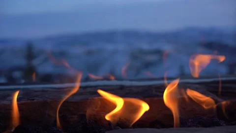 Firepit Burning in Slow Motion Stock Footage 337695596