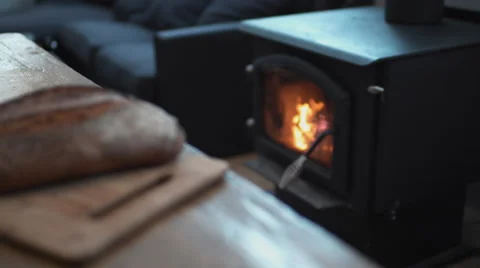 Fireplace and bread. Slow Motion. Stock Footage 55875083