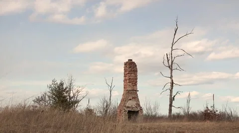 Fireplace and chimney standing after a fire Stock Footage 48931724