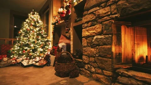 Fireplace and Christmas tree Stock Footage 223523078