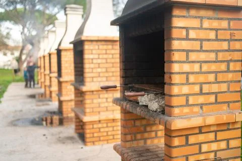 Fireplace for barbecue made of bricks Foto stock