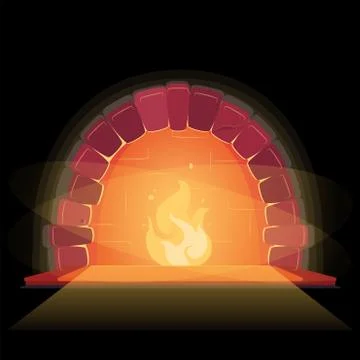 Fireplace beautiful style. Vector design element. Flat closeup on black backdrop Stock Illustration