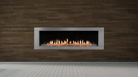 Fireplace on brown wall in empty living room interior of house Stock Illustration