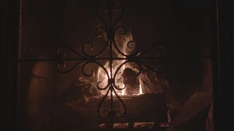 Fireplace Burning  Center Stock Footage 124936489
