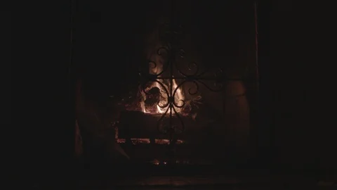 Fireplace Burning Center  Stock Footage 124937044